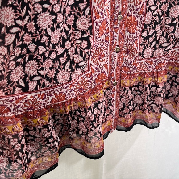 1. State NWT Floral Gold Metallic Button Front Bell Sleeve Boho Dress Sz S - Picture 6 of 12